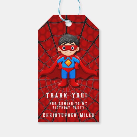 Étiquettes-cadeau SuperHero Boy Anniversaire Merci de fête (Devant)