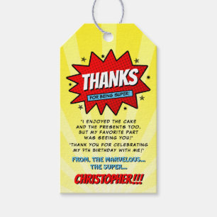 Étiquettes-cadeau Superhero Comic Book N'importe quel âge Anniversai