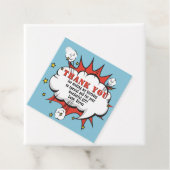 Étiquettes Cadeau Superhero Comic Discours Bubble Anniversaire Merci (En situation)