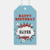 Étiquettes-cadeau Superhero Comic Speech Bubble Boy Joyeux anniversa (Devant)