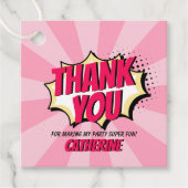 Étiquettes Cadeau Superhero Comic Style Girl Anniversaire rose (Devant)