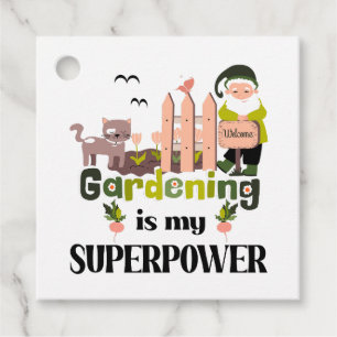 Étiquettes Cadeau Superpuissance du jardin, jardinier mignon