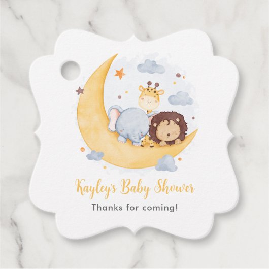Étiquettes Cadeau Sur La Lune Baby shower Balises Cadeaux (Animaux m (Devant)