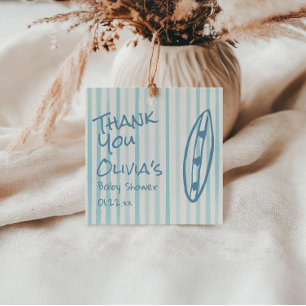 Étiquettes Cadeau Surf Main Tirée Bébé Bleu À Bord Baby shower
