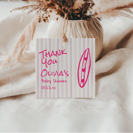 Étiquettes Cadeau Surf Main Tirée Bébé rose À Bord Baby shower