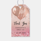 Étiquettes-cadeau Sweet 16 ballons d'or noir rose merci (Devant)