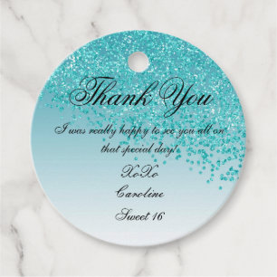 Étiquettes Cadeau Sweet 16 Chute Parties scintillant bleue Turquoise