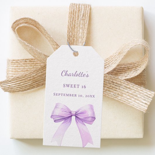 Étiquettes-cadeau Sweet 16 lavender bow DIY write by hand