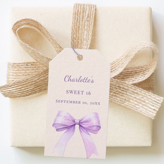 Étiquettes-cadeau Sweet 16 lavender bow ivory DIY write by hand