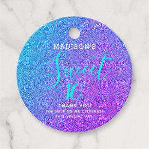 Étiquettes Cadeau Sweet 16 Turquoise Purple Parties scintillant Merc