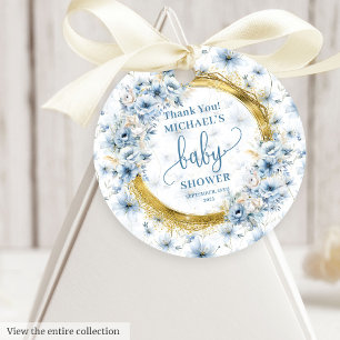 Étiquettes Cadeau Sweet Dusty Blue Gold Baby shower Favoriser les ét
