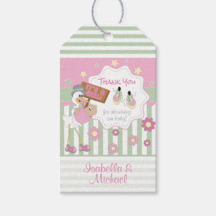 Étiquettes-cadeau Sweet Little Baby Girl and Stork Merci Cadeau Ta
