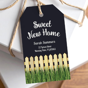 Étiquettes-cadeau Sweet nouvelle maison avec palissade et jardin