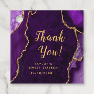 Étiquettes Cadeau Sweet sixteen d'agate violet et or Merci