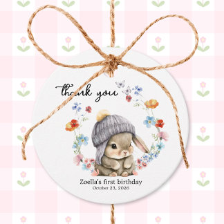 Étiquettes Cadeau Sweet Watercolor Bunny Floral First Birthday 