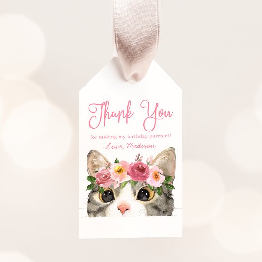 Étiquettes-cadeau Sweet Watercolor Kitty fête d'anniversaire