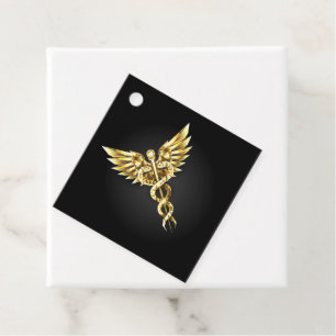 Étiquettes Cadeau Symbole caducee polygonale en or