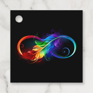 Étiquettes Cadeau Symbole d'infini avec plume arc-en-ciel