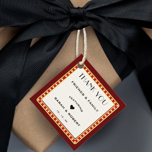 Étiquettes Cadeau Symbole du théâtre rétro Mariage rouge Merci