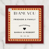 Étiquettes Cadeau Symbole du théâtre rétro Mariage rouge Merci (Devant)