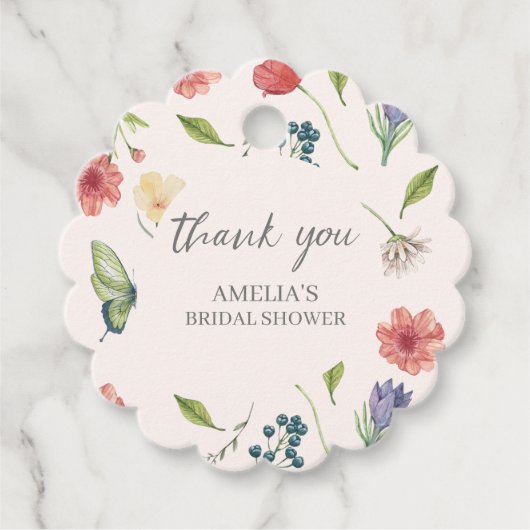 Étiquettes Cadeau Symbole fleur sauvage Baby shower Fille Cartes et (Devant)