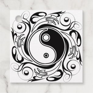 Étiquettes Cadeau Symbole Yin & Yang Style de tatouage noir et blanc