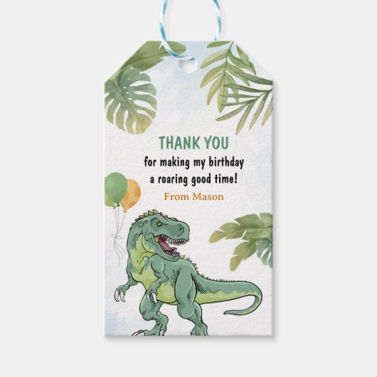 Étiquettes-cadeau T-Rex Dinosaur Verdure Anniversaire Merci Cadeau (Devant)