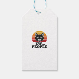 Étiquettes-cadeau T-shirt drôle de chat noir ew personnes rétro sole