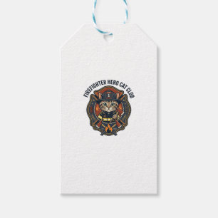 Étiquettes-cadeau T-shirt graphique chat héros pompier - Pompiers