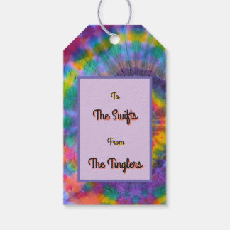 Étiquettes-cadeau T-shirt tie-dye arc-en-ciel groovy