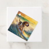 Étiquettes Cadeau Tableau de surf de plage beagle (En situation)