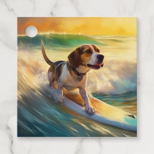 Étiquettes Cadeau Tableau de surf de plage beagle (Devant)