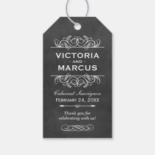 Étiquettes-cadeau Tableau noir Mariage Vin bouteille Monogramme