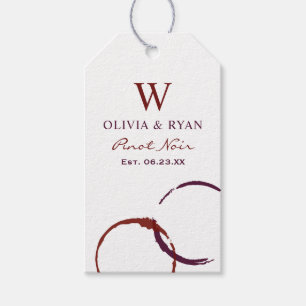Étiquettes-cadeau Tache de vin rouge foncé rustique, faveur de monog