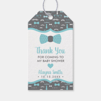 Étiquettes-cadeau Tag, Aqua, Gris, Merci de Cravate