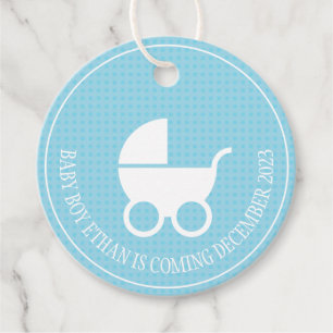 Étiquettes Cadeau Tag baby shower avec poussette pour garçon