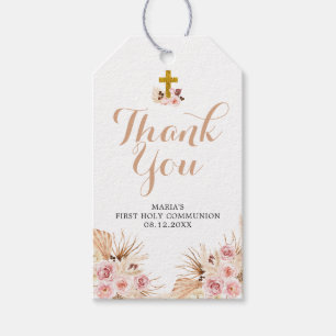 Étiquettes-cadeau Tag Boho Pampas Premier Merci de communion