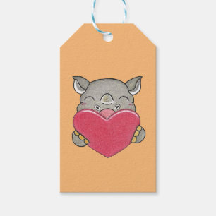 Étiquettes-cadeau Tag cadeau de coeur de Cartoon Valentine Cute Rhin