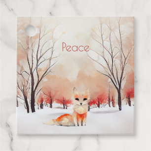 Étiquettes Cadeau Tag cadeau de Renard d'hiver dans un bois neigeux