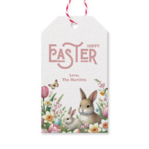 Tag cadeau personnalisé Fleurs de lapin de Pâques