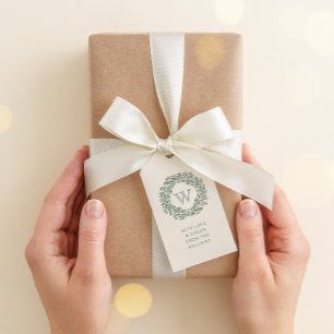 Étiquettes-cadeau Tag cadeau Preppy Monogram avec couronne verte Sag