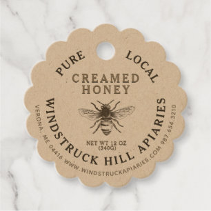 Étiquettes Cadeau Tag de bee de miel blanc ou kraft à croûte crue