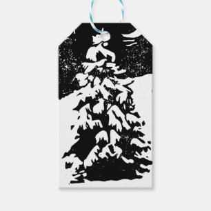 Étiquettes-cadeau Tag de cadeau de sapin dans le paysage neigeux Lin