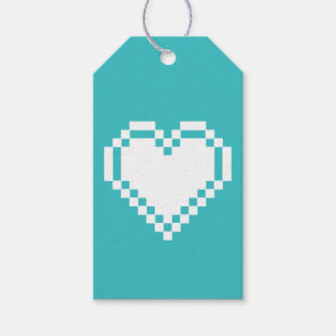 Étiquettes-cadeau Tag de nos Coeurs 8 bits en Turquoise