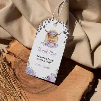 Étiquettes-cadeau Tag Highland Cow Floral Birthday Merci