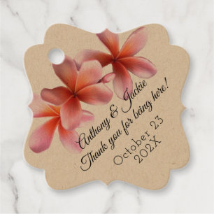 Étiquettes Cadeau Tag Mariage de fleurs de Plumeria rose