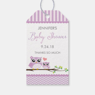 Étiquettes-cadeau Tag Purple Chevron Hang Baby shower de hibou Faver