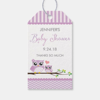 Étiquettes-cadeau Tag Purple Chevron Hang Baby shower de hibou Faver
