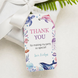 Étiquettes-cadeau Tag sous la tortue de mer Anniversaire Thème Merci