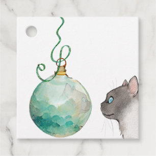 Étiquettes Cadeau Tags Cadeau de Noël Réflexion de chat dans un orne